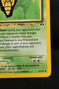Kakuna 1st Edition 41/75 LP Neo Discovery Regular Uncommon Pokemon TCG Card - Image 4