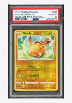 Pokemon PSA 10 Pikachu Reverse Holo 2020 065/202 CSMS Mini Tins English - Image 1
