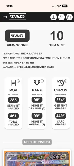2025 POKEMON MEGA EVOLUTION SPECIAL ILLUSTRATION RARE #181 MEGA LATIAS EX - Image 3