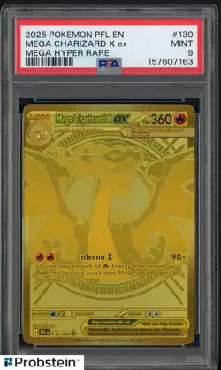 2025 Pokemon PFL En Mga Hyper Rare #130 Mega Charizard X Ex PSA 9 MINT - Image 1