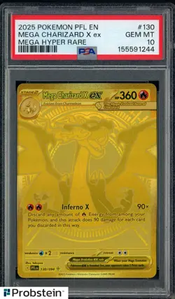 2025 Pokemon PFL En Mga Hyper Rare #130 Mega Charizard X Ex PSA 10 GEM MINT - Image 1