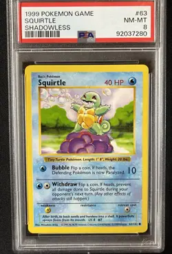 1999 Pokemon TCG Base Set Squirtle Card PSA 8 Shadowless - Image 1