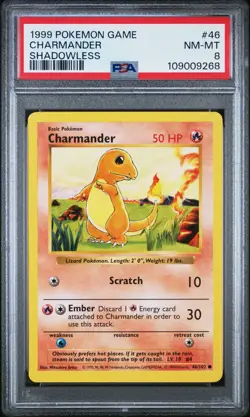Pokemon Card Charmander 46/102 Shadowless Base Set 1999 PSA 8 NM-MT - Image 1