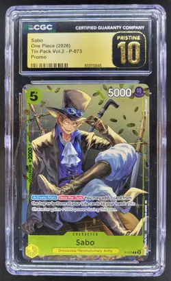 2026 ONE PIECE SABO TIN PACK PROMO P-073 CGC 10 PRISTINE J PT - Image 1