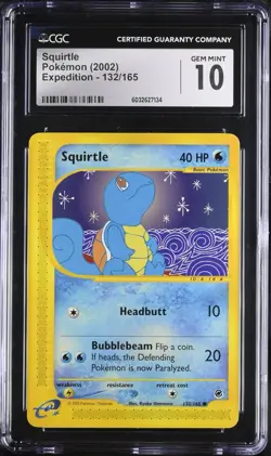 CGC 10 GEM MINT Squirtle 132/165 Expedition Base Set 2002 WOTC Pokemon Card - Image 1