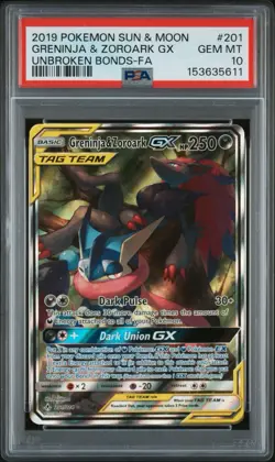 2019 POKEMON SUN & MOON UNBROKEN BONDS FULL ART/GRENINJA & ZOROARK GX PSA 10 - Image 1