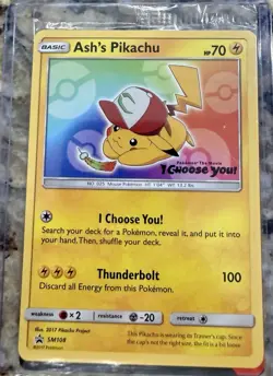 Pokemon TCG Ash's Pikachu SM108 Promo Trading Card NM - Image 1