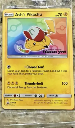 Pokemon TCG Ash's Pikachu SM108 Promo Trading Card NM - Image 3