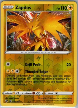 Zapdos 048/185 Reverse Holo SWSH04: Vivid Voltage - Pokemon Card - NM - Image 1