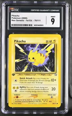 Pokemon TCG Pikachu Neo Genesis 1st Edition CGC Mint 9 70/111 English 2000 - Image 1