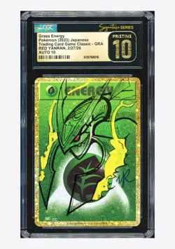 Pokemon CGC 10 PRISTINE AUTO 10 Grass Energy Holo Red Yanran 2023 #GRA CLF JPN - Image 1