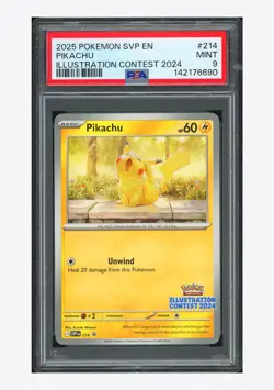 Pokemon PSA 9 Pikachu Promo 2025 #214 SVP Illustration Contest 2024 English - Image 1