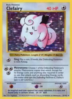 1x Clefairy - 5/102 - Holo Rare - Shadowless Edition Moderately Played Pokemon G - Image 1