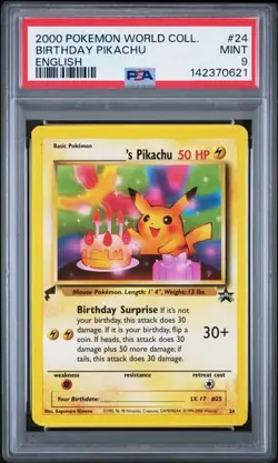 Pokemon 2000 World Collection Gold Tail Promo Birthday Pikachu #24 PSA 9 - Image 1