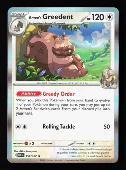 Arven's Greedent 159/182 Holo Destined Rivals Pokemon Card - Image 1