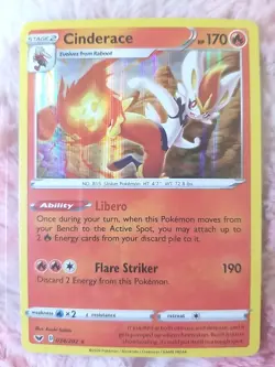 Pokemon Cinderace 034/202 Swsh01: Sword & Shield Rare Holo TCG - Image 1