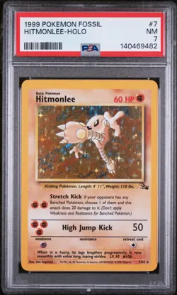 Hitmonlee-Holo Pokemon Fossil 7/62 PSA 7 - Image 1