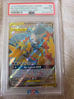 2019 Pokemon Moltres & Zapdos & Articuno GX #66 Full Art Hidden Fates PSA 10 - Image 1