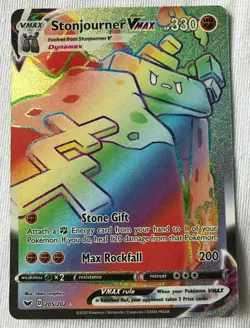 Stonjourner VMAX SECRET RAINBOW RARE 205/202 Pokemon Sword Shield Base Holo NM - Image 3