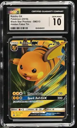 Pokemon 2019 Hidden Fates Raichu GX Black Star Promos SM213 CGC 10 Gem Mint - Image 1