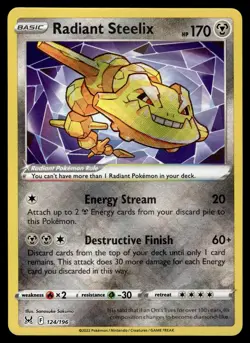Radiant Steelix 124/196 Radiant Rare Lost Origin Pokemon Near Mint - Image 1