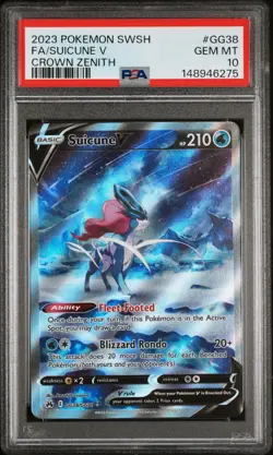 2023 POKEMON SWORD & SHIELD CROWN ZENITH #GG38 FULL ART/SUICUNE V PSA 10 - Image 1