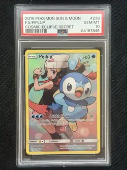 2019 Pokemon Sun & Moon FA/Piplup Cosmic Eclipse-Secret #239 PSA 10 GEM MT - Image 3