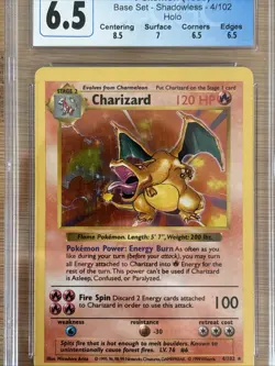 CGC 6.5 Charizard 1999 Base Set 4/102 Shadowless Holo Pokemon Card w/Subgrades - Image 4