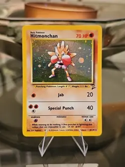 Pokemon TCG Hitmonchan Base Set 2 Holo Unlimited Rare Card 8/130 Swirl! - Image 1