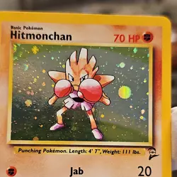 Pokemon TCG Hitmonchan Base Set 2 Holo Unlimited Rare Card 8/130 Swirl! - Image 2