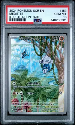 2024 POKEMON SCR EN-STELLAR CROWN ILLUSTRATION RARE #153 MEDITITE PSA 10 - Image 1