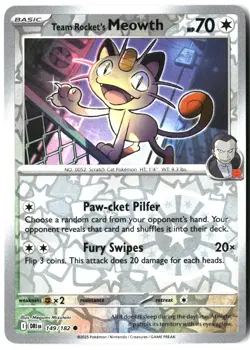 Team Rocket's Meowth 149/182 Common Destined Rivals Pokemon Reverse Holo NM - Image 1