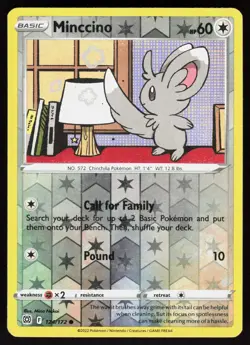 Minccino 124/172 Common Brilliant Stars Pokemon Reverse Holo Lightly Played - Image 1