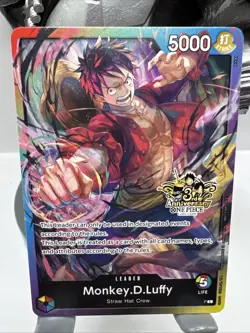 Monkey.D.Luffy One Piece CCG P-033 3rd Anniversary Leader Card 5000 Power - Image 1