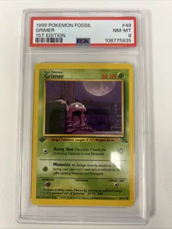 Pokemon TCG Grimer Fossil, 1st Edition Common Card 48/62 PSA 8 - Image 1