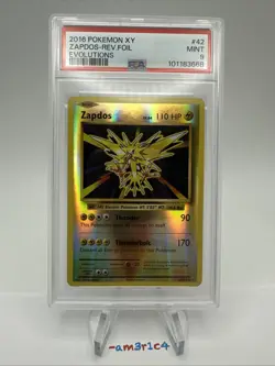 PSA 9 MINT Zapdos Reverse Holo 42/108 – XY Evolutions Pokemon TCG 2016 - Image 1