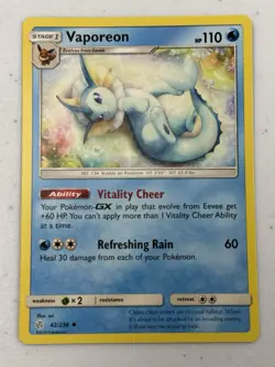 Pokemon TCG Vaporeon 42/236 Uncommon SM Cosmic Eclipse NM - Image 1