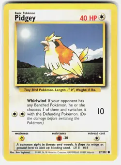 Pidgey 57/102 Common Base Set Unlimited Pokemon Lightly Played - Image 2