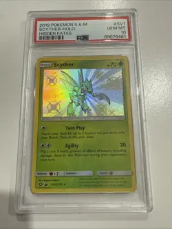 2019 PSA 10 Scyther #SV1 Pokemon Hidden Fates Sun & Moon - Image 1
