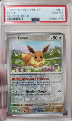 2025 POKEMON PRE EN-PRISMATIC EVOLUTIONS REVERSE HOLO #074 EEVEE PSA 10 - Image 1