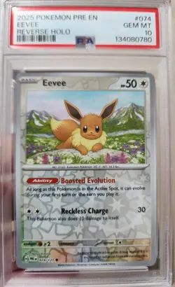 2025 POKEMON PRE EN-PRISMATIC EVOLUTIONS REVERSE HOLO #074 EEVEE PSA 10 - Image 4