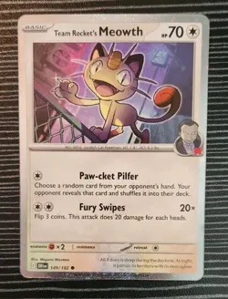 Pokemon- Team Rocket's Meowth 149/182- Cosmos Holo Card- Destined Rivals - Image 1