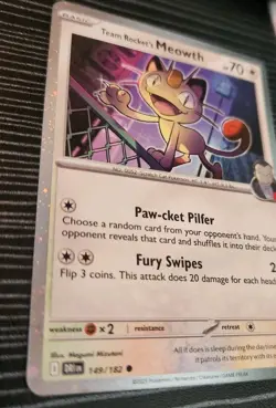 Pokemon- Team Rocket's Meowth 149/182- Cosmos Holo Card- Destined Rivals - Image 3