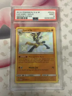 2019 POKEMON SUN & MOON HIDDEN FATES #SV22 LUCARIO-HOLO PSA 9 MINT 💎 - Image 1