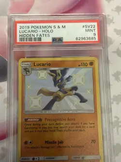 2019 POKEMON SUN & MOON HIDDEN FATES #SV22 LUCARIO-HOLO PSA 9 MINT 💎 - Image 2