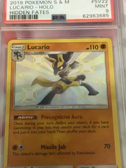 2019 POKEMON SUN & MOON HIDDEN FATES #SV22 LUCARIO-HOLO PSA 9 MINT 💎 - Image 3