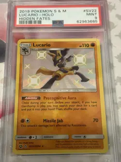 2019 POKEMON SUN & MOON HIDDEN FATES #SV22 LUCARIO-HOLO PSA 9 MINT 💎 - Image 4
