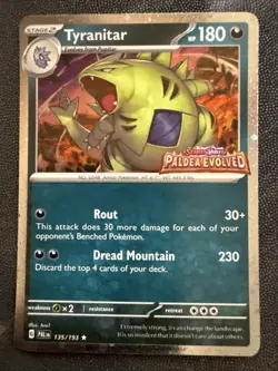 Pokemon TCG Tyranitar Scarlet & Violet Paldea Evolved Holo Card 135/193 Stamped - Image 1