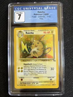 Pokemon TCG Raichu 14/62 vintage 1999 Fossil Holo CGC 7 Near Mint - Image 1