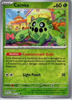 Pokemon TCG Cacnea 5/198 Scarlet Violet Rev Holo NM - Image 1